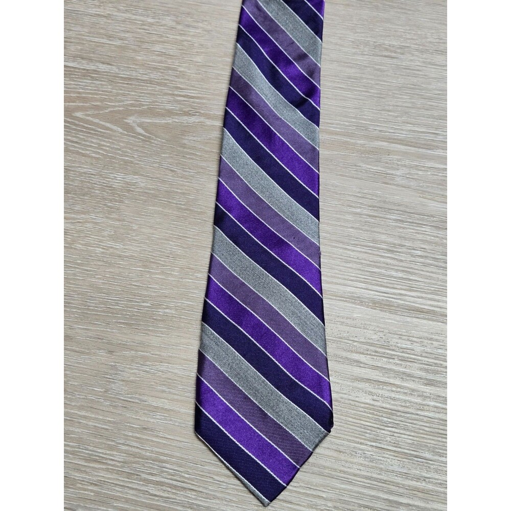 Express 100% Silk Purple Gray Striped Tie Diagonal Stripe Men’s Necktie